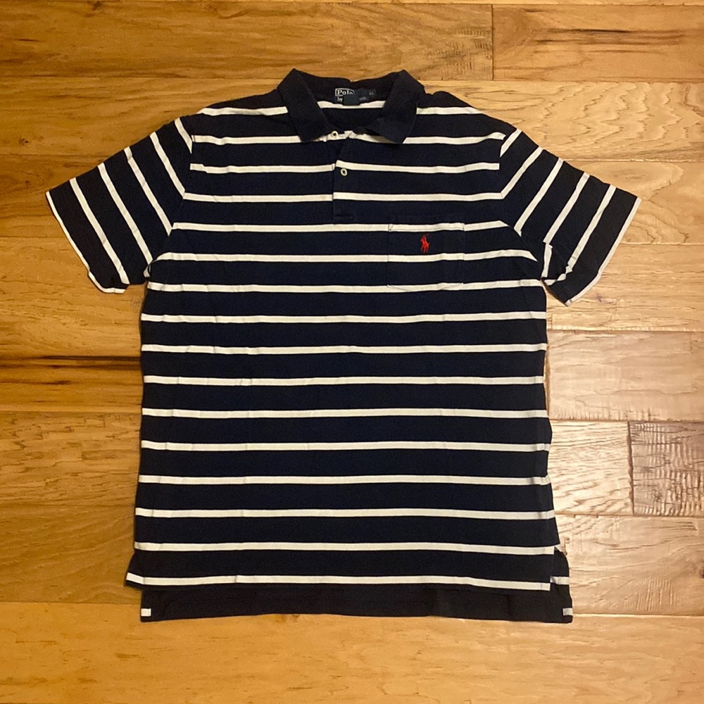 Ralph Lauren Men’s Polo XL Nay and White Stripe